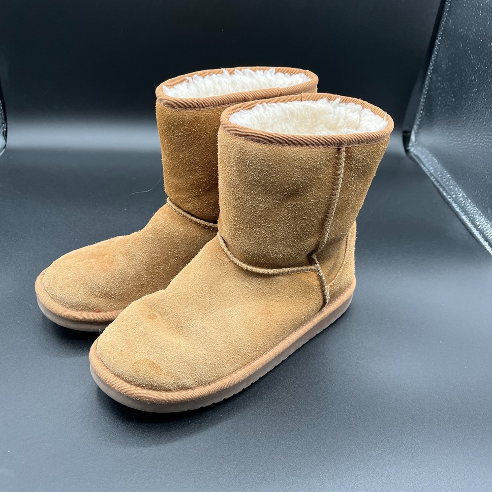 Koolaburra by UGG Victoria Short Boots Kids 3 Brown Suede Faux Fur Lined 1019374